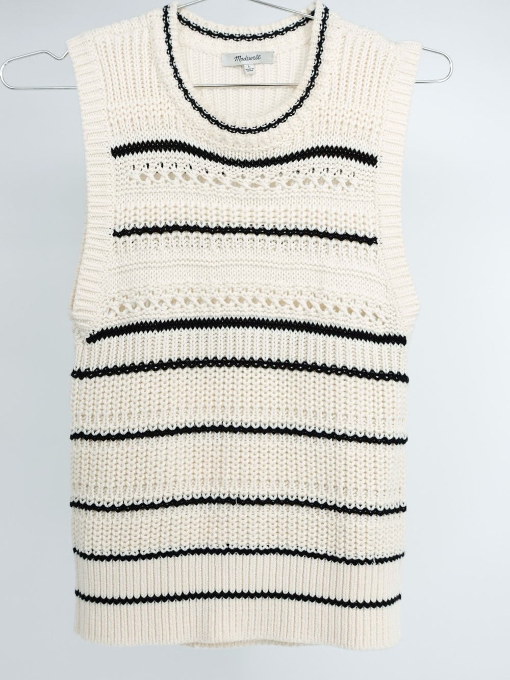 MADEWELL Cream Sleeveless Striped Knit Tank with Black Trim